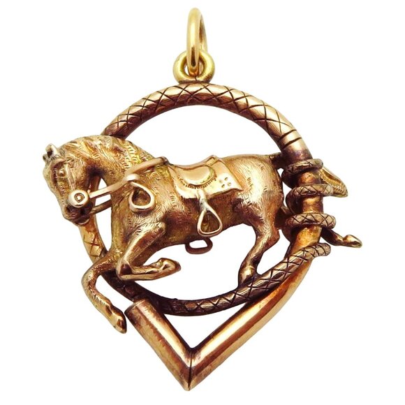 Antique Victorian 14K Rose Gold Equestrian Horse Pendant/Charm Snake Rope Design - Picture 1 of 7